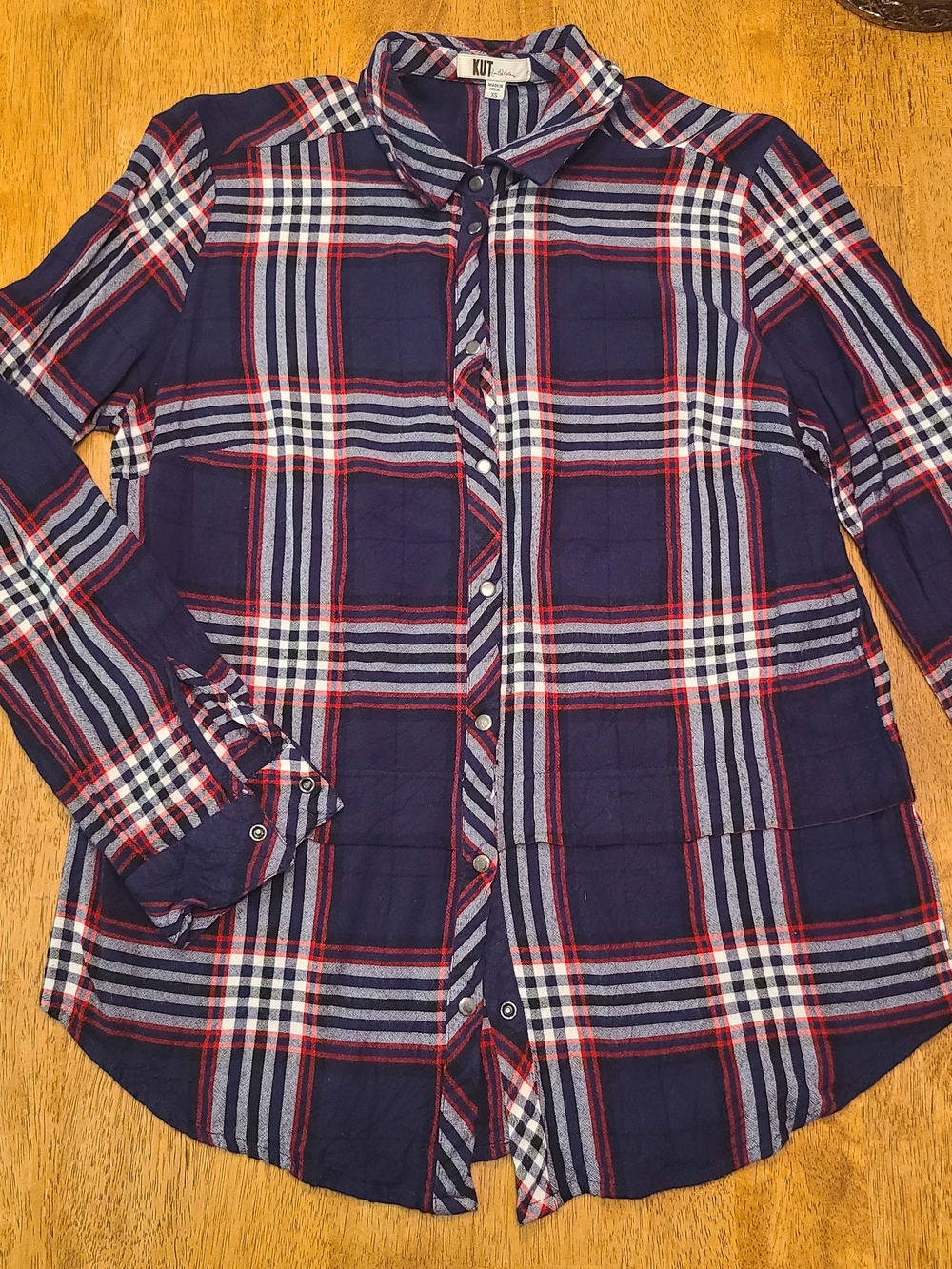 Kut from the Kloth Navy, Red & White Plaid Button-Down Shirt